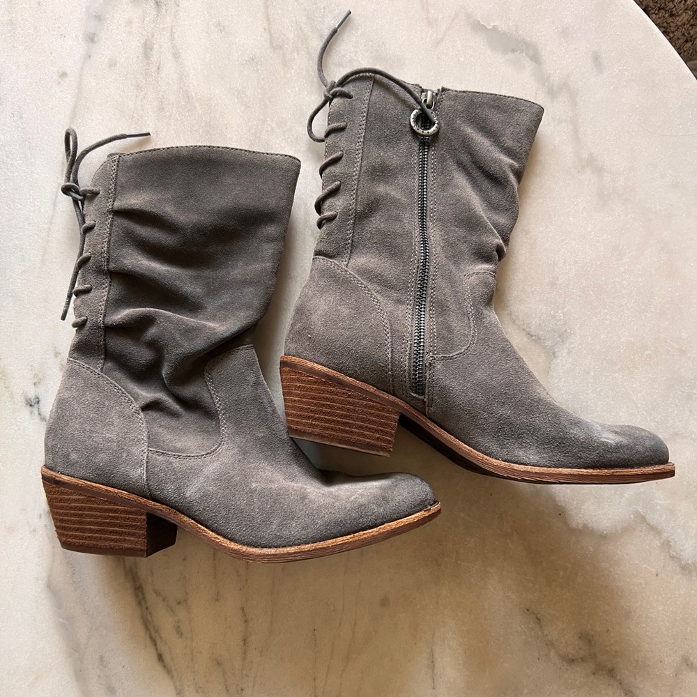 Sofft (Aqua) Gray Suede Lace-Up Mid-Calf Boots